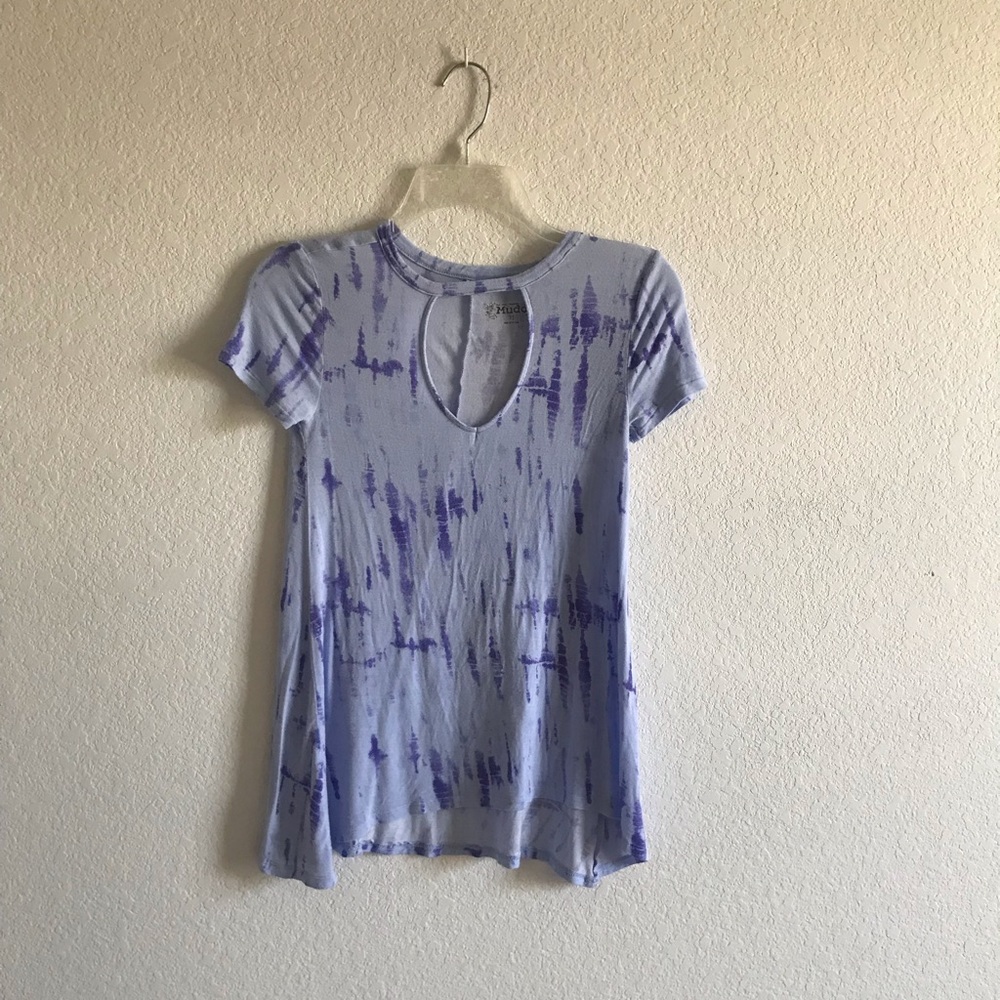Mudd Womens XS Keyhole Tie Die Purple Tee